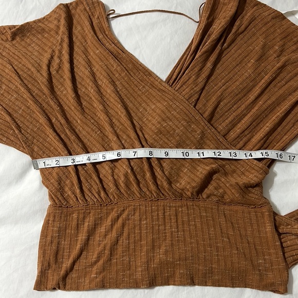 We the Free East Coast Light Brown Wrap Top Low Cut V Neck Small - Picture 9 of 11